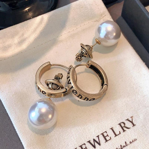 西太後立體土星耳環輕奢高級感耳飾珍珠耳墜獨特設計一款兩戴耳釘