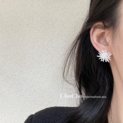 chocho/銀霜落 韓系精緻鋯石花朵耳釘高級感獨特設計感耳環耳飾女