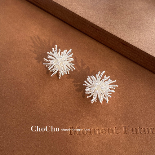 chocho/銀霜落 韓系精緻鋯石花朵耳釘高級感獨特設計感耳環耳飾女
