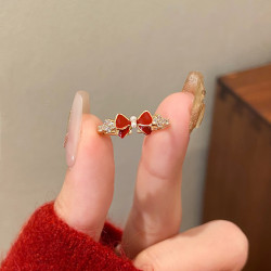 紅色蝴蝶結新年開口戒指女2026新款爆款輕奢高級感指環小衆設計