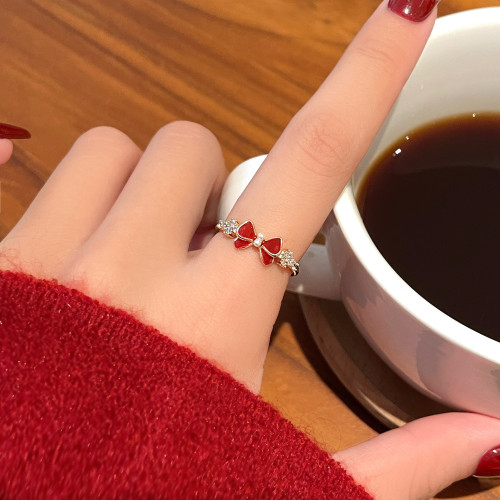 紅色蝴蝶結新年開口戒指女2026新款爆款輕奢高級感指環小衆設計