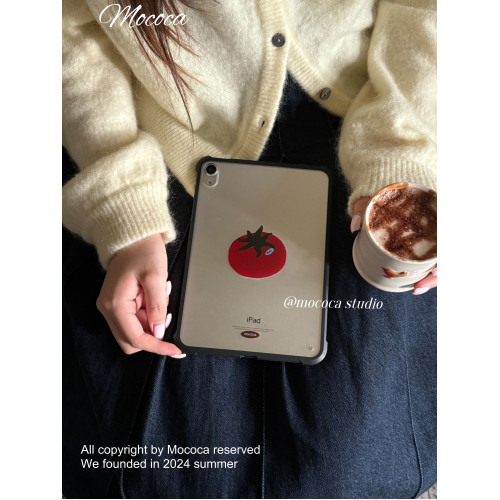 MOCOCA《小番茄》原創設計插畫可愛少女適用於ipad保護黑邊單殼磨砂亞克力防彎air456蘋果平板套pro11寸mini7