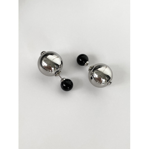 DOUDOUSTORE潮酷暗黑幾何黑瑪瑙圓球金屬球耳環女兩戴耳釘