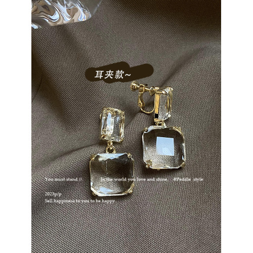 春夏新品~冰透幾何吊墜耳環ins小衆高級感設計耳釘冷淡風耳飾女