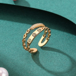 微鑲鋯石開口戒個性鏈條雙層戒指女高級感時尚指環韓版個性女禮物