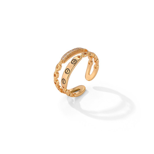 微鑲鋯石開口戒個性鏈條雙層戒指女高級感時尚指環韓版個性女禮物