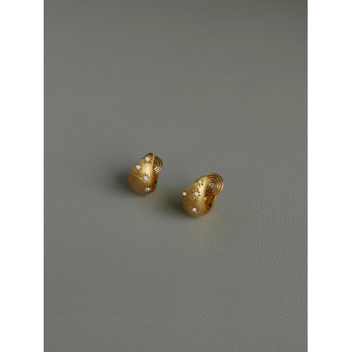 TONE手工拉絲鋯石精緻耳夾蚊香盤高級簡約百搭氣質無耳洞耳釦耳環