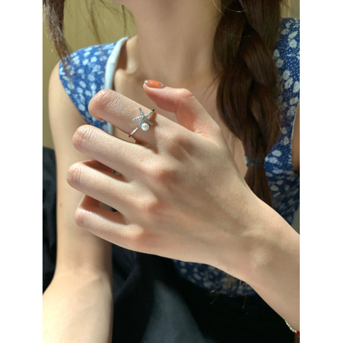 【蜜桃茶】海洋之夏 度假風海星珍珠開口戒指時尚個性食指戒指環