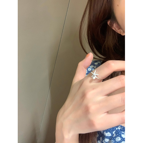 【蜜桃茶】海洋之夏 度假風海星珍珠開口戒指時尚個性食指戒指環
