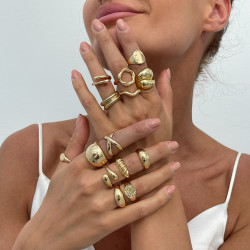 14件套不規則開口戒指套裝 歐美新潮嘻哈時尚百搭網紅氣質指環潮