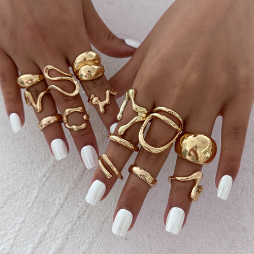 14件套不規則開口戒指套裝 歐美新潮嘻哈時尚百搭網紅氣質指環潮