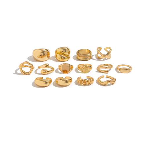 14件套不規則開口戒指套裝 歐美新潮嘻哈時尚百搭網紅氣質指環潮