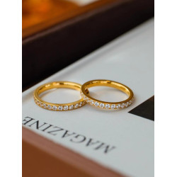 不掉色~超閃鍍18K金整圈微鑲鋯石戒指精緻百搭通勤潮高級感輕奢