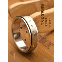 鈦鋼指環男女士偏財聚財復古黃財神招財轉運戒指高級感可轉動戒子