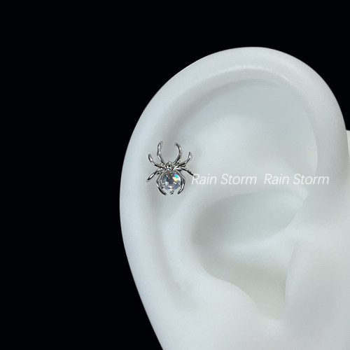 Rain Storm炫彩極光色蜘蛛耳骨釘鈦鋼平底螺絲耳蝸釘小衆絕美耳釘