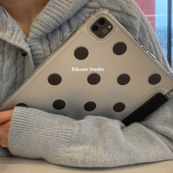 韓國ins小衆古早風滿屏黑波點帶筆槽ipad11/10/9平板電腦保護殼支架air7/5/6適用蘋果ipadA16/M3保護皮套防摔