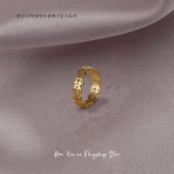 銅錢戒指鈦鋼不掉色錢多多素圈戒指旺財偏財戒指男士女士招財轉運