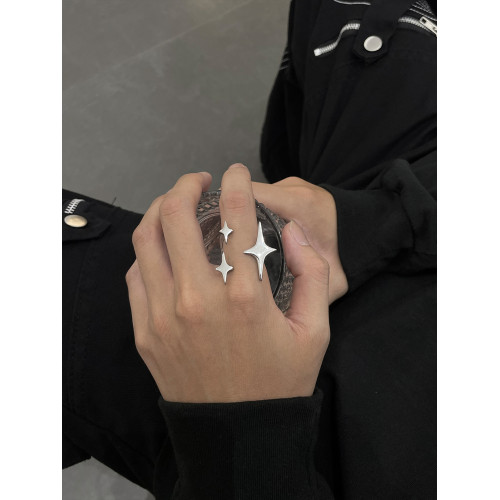 G-Overshare閃耀光芒星星銀色寬版曡帶鈦鋼小衆冷淡風高級感戒指