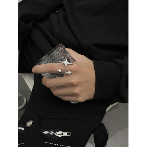 G-Overshare閃耀光芒星星銀色寬版曡帶鈦鋼小衆冷淡風高級感戒指