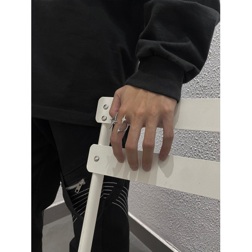 G-Overshare閃耀光芒星星銀色寬版曡帶鈦鋼小衆冷淡風高級感戒指