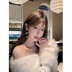 【蜜桃茶】冬日戀書 閃鋯聖誕雪花流蘇耳環長款誇張獨特漂亮耳飾