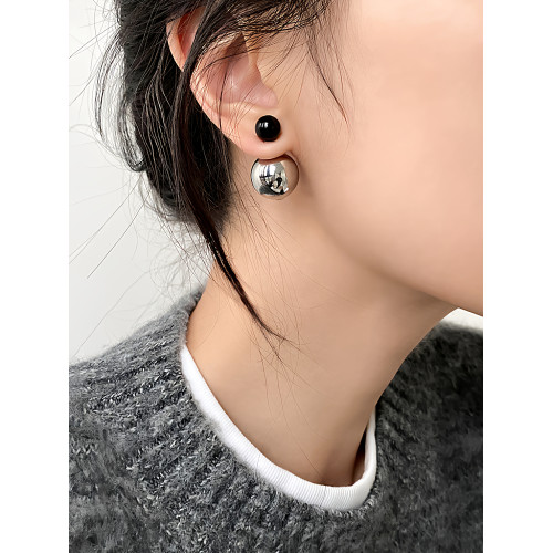 銀色金屬圓球耳釘女士一款兩戴超好看耳環2026新款輕奢高級感耳飾