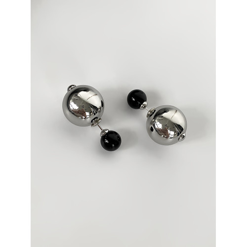 銀色金屬圓球耳釘女士一款兩戴超好看耳環2026新款輕奢高級感耳飾