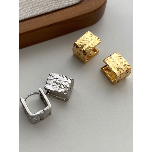 歐美復古菱格編織紋幾何方形耳釦耳環小衆設計高級感耳飾2025新款