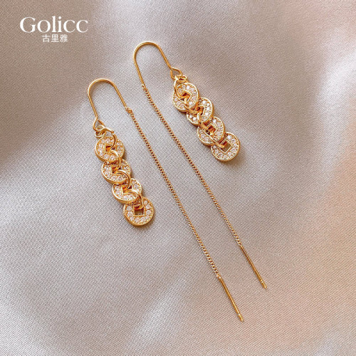 金色錢幣流蘇耳線耳環女2026新款爆款高級感耳飾獨特漂亮小衆耳釘