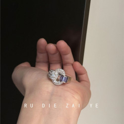 如蝶在野 紫璃~中古vintage紫色元寶釦戒指輕奢清冷高級感開口戒