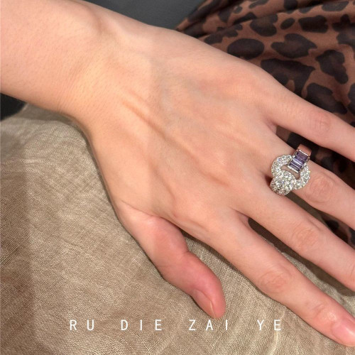 如蝶在野 紫璃~中古vintage紫色元寶釦戒指輕奢清冷高級感開口戒