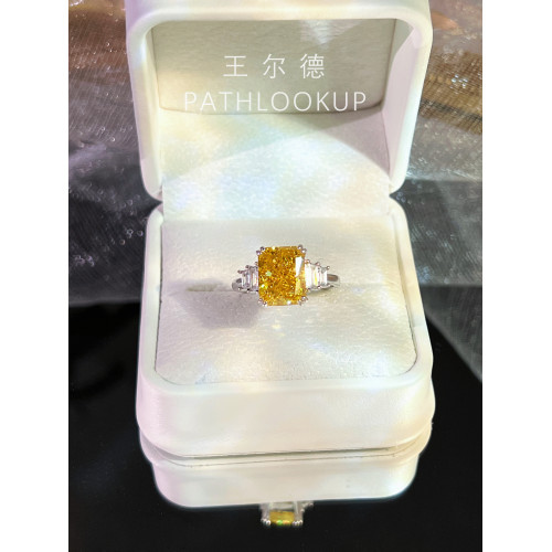 18K鍍金3克拉櫻花粉雷迪恩高碳鑽石戒指爆閃奢華長方糖大鑽戒禮物