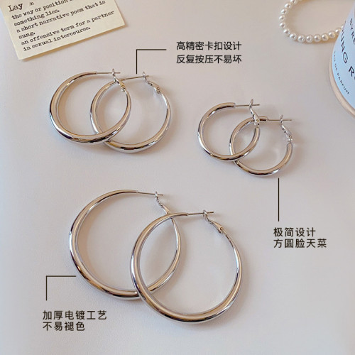 銀色大圈耳圈耳環女2026新款爆款輕奢高級感適合方圓臉的素圈耳飾