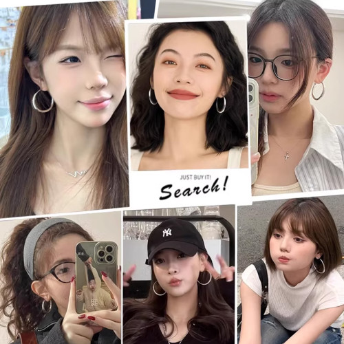 銀色大圈耳圈耳環女2026新款爆款輕奢高級感適合方圓臉的素圈耳飾