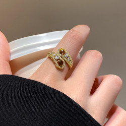 美拉德虎眼石蛇形開口戒指女輕奢高級感金色鋯石指環2026新款爆款