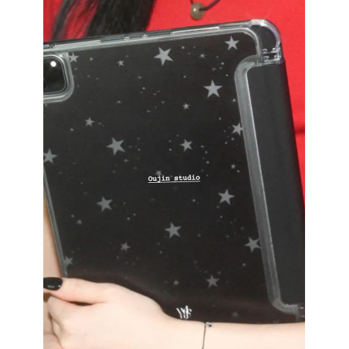韓系ins風小衆設計簡約高級感氣質鏤空星星2025ipad12.9平板保護套帶筆槽支架11寸air6/10.2寸軟殼三折頁皮質