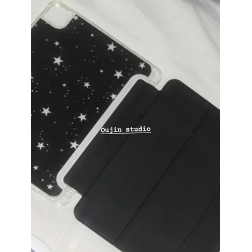 韓系ins風小衆設計簡約高級感氣質鏤空星星2025ipad12.9平板保護套帶筆槽支架11寸air6/10.2寸軟殼三折頁皮質