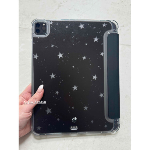 韓系ins風小衆設計簡約高級感氣質鏤空星星2025ipad12.9平板保護套帶筆槽支架11寸air6/10.2寸軟殼三折頁皮質