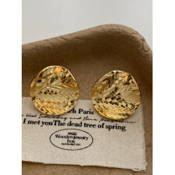 歐美金色紋理碎碎冰圓形耳環925銀針耳釘高級感耳飾2025新款女潮