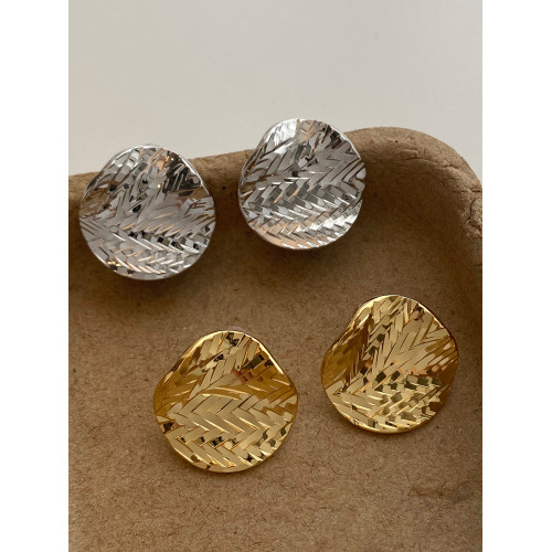 歐美金色紋理碎碎冰圓形耳環925銀針耳釘高級感耳飾2025新款女潮