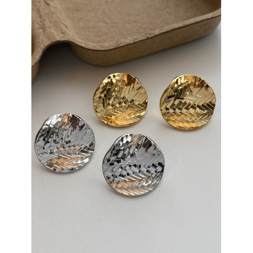 歐美金色紋理碎碎冰圓形耳環925銀針耳釘高級感耳飾2025新款女潮