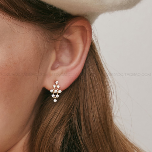 「浮光」TOXIC設計師款金色鑲鑽925銀迷你精緻菱形靈動吊墜耳釘