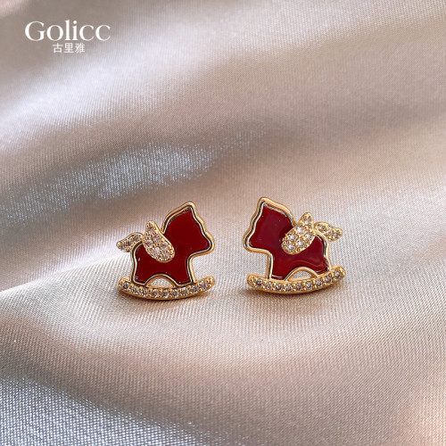 紅色小馬本命年耳釘女2026新款爆款高級感輕奢氣質耳環新年耳飾