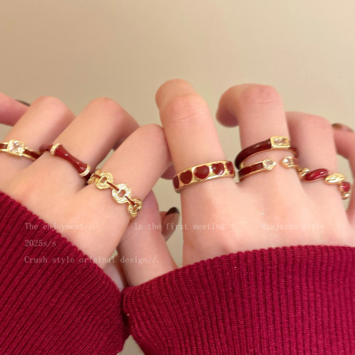 本命年紅色開口新年戒指女2026馬年曡戴食指戒小衆設計高級感指環