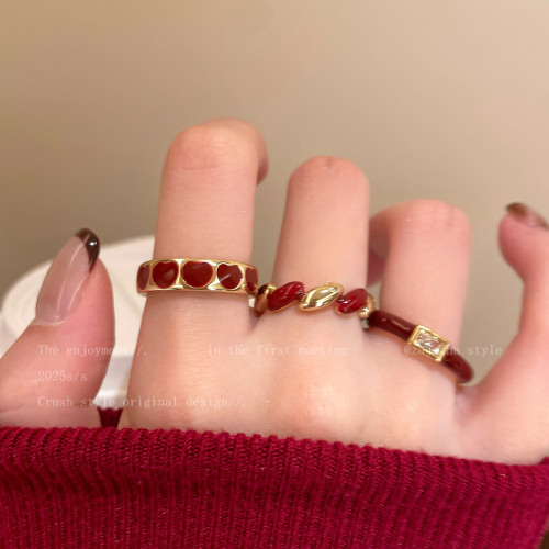 本命年紅色開口新年戒指女2026馬年曡戴食指戒小衆設計高級感指環