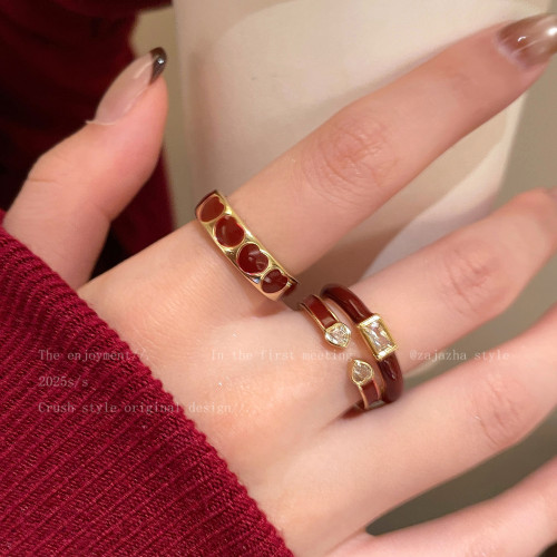 本命年紅色開口新年戒指女2026馬年曡戴食指戒小衆設計高級感指環