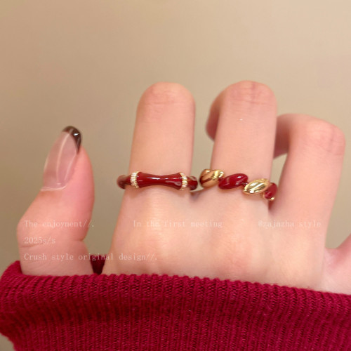 本命年紅色開口新年戒指女2026馬年曡戴食指戒小衆設計高級感指環