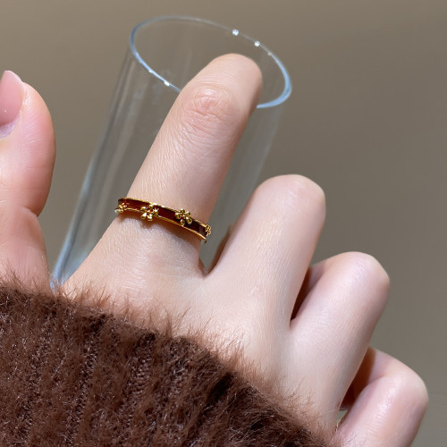 紅色滴釉本命年開口戒指女小衆設計食指戒輕奢高級感曡戴尾戒新年