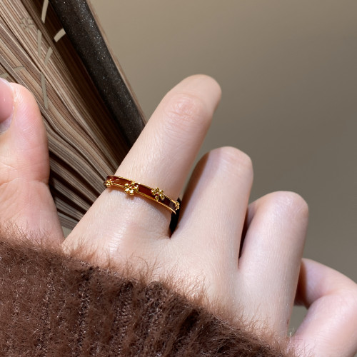 紅色滴釉本命年開口戒指女小衆設計食指戒輕奢高級感曡戴尾戒新年