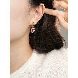 因缺斯汀【紅金福祿】新中式紅金撞色葫蘆耳釘氣質百搭無耳洞耳夾